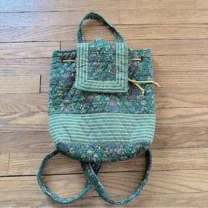 green quilted backpack 13.5” x 12”